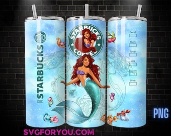 Ariel Coffee Tumbler Wrap PNG, The Little Mermaid Tumbler Wrap png, 20oz Skinny Tumbler png, Skinny Tumbler Wrap Design PNG