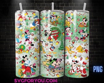 Plantilla de sublimación para vaso navideño de Mickey y Minnie Mouse, Mickey y sus amigos PNG, envoltura PNG para vaso navideño de Mickey Mouse