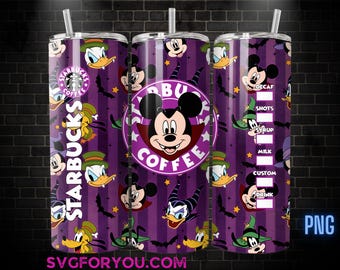 Szablon na kubek 20 uncji Myszki Miki i Przyjaciele jako Dracula w formacie PNG, projekt opakowania na kubek Pluto Donald Daisy Goofy w formacie PNG
