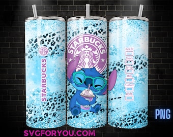 Stitch Blue Leopard Print 20oz Coffee Skinny Tumbler Template PNG, Mickey Skinny Tumbler Wrap Design PNG Digital Download