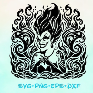 Ursula Villains Mandala SVG, The Little Mermaid , Zentangle Silhouette Cut Files, Png, Printable, Sublimation Design image 1