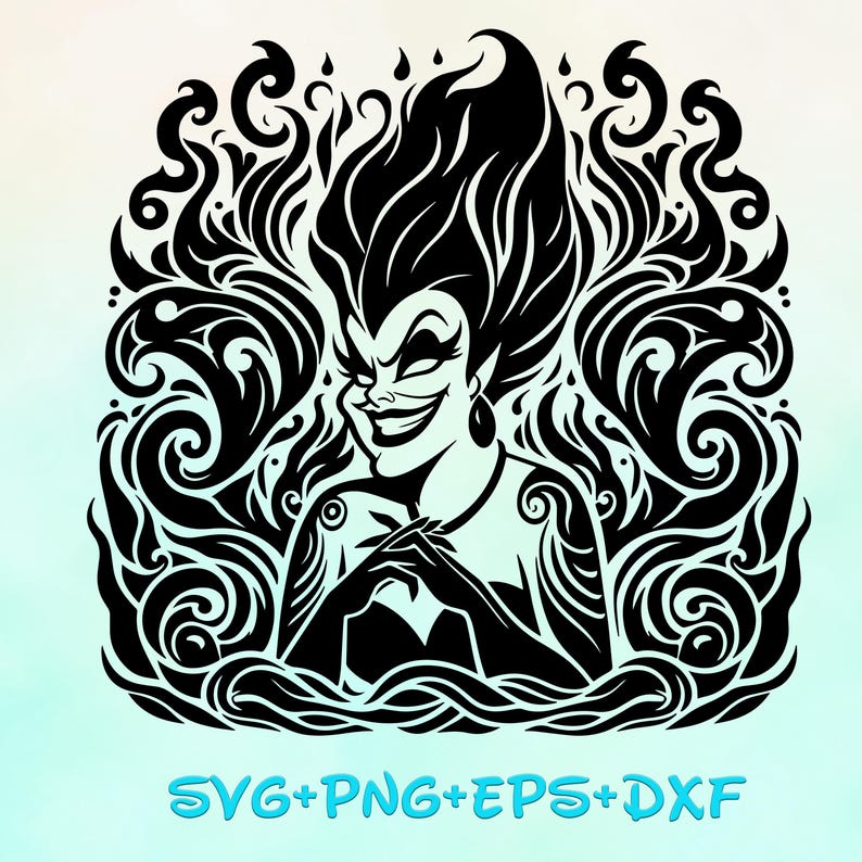 Ursula Villains Mandala SVG, The Little Mermaid , Zentangle Silhouette Cut Files, Png, Printable, Sublimation Design image 1