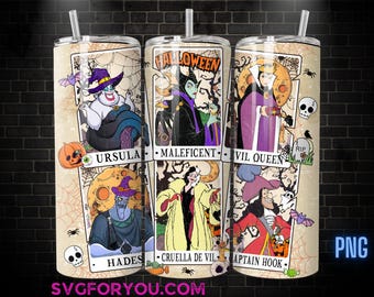 Schurken Halloween Tarot Karten Kaffee 20 Unzen Skinny Tumble PNG, Schurken Skinny Tumble Wrap Design PNG Datei digitaler Download