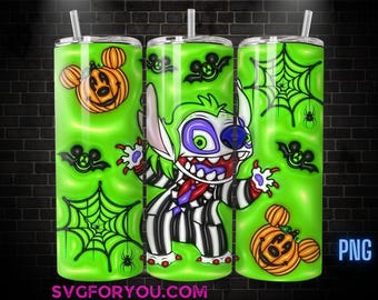 Copo inflável de 20 oz Stitch as Beetlejuice PNG, Halloween verde PNG, Copo de 20 oz Lilo e Stitch Wrap, Assustador PNG