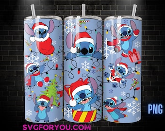 Stitch Christmas Santa Hat Tumbler Wrap, 20oz Cartoon Movie Tumbler , Stitch Design Png, Tumbler Sublimation, Digital File instant download