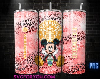 Mickey Mouse Leopard Print 20oz Coffee Skinny Tumbler Template PNG, Mickey Skinny Tumbler Wrap Design PNG Digital Download