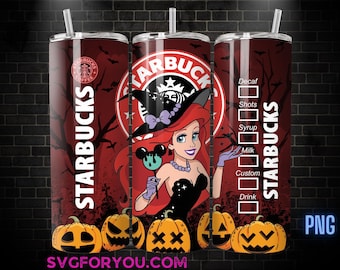 Ariel Witchy Halloween Tumbler Wrap PNG, The Little Mermaid Tumbler Wrap, 20oz Skinny Tumbler png, Skinny Tumbler Wrap Design PNG