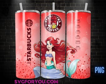 Ariel Coffee Tumbler Wrap PNG, The Little Mermaid Tumbler Wrap png, 20oz Skinny Tumbler png, Skinny Tumbler Wrap Design PNG