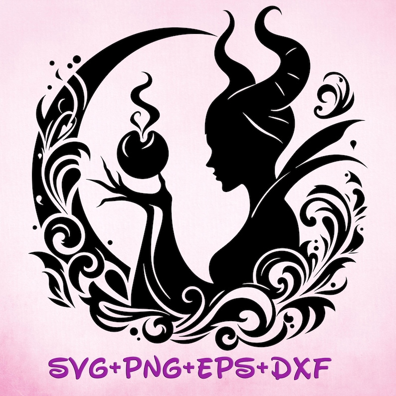 Maleficent Villains Mandala SVG, Maleficent , Zentangle Silhouette Cut Files, Png, Printable, Sublimation Design image 1