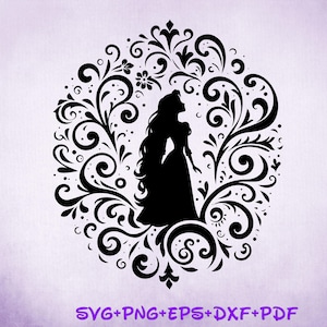 Rapunzel Mandala Princess SVG, Rapunzel Enchanted Princess, Silhouette Cut Files, Png, Printable, Sublimation Design