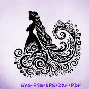 Rapunzel Mandala Princess SVG, Rapunzel Enchanted Princess, Silhouette Cut Files, Png, Printable, Sublimation Design