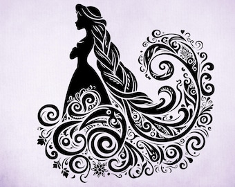 Rapunzel Mandala Prinzessin SVG, Rapunzel verzauberte Prinzessin, Silhouette Cut Files, Png, Printable, Sublimationsdesign
