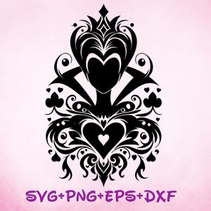 Mandala de villanos de la Reina de Corazones SVG, Alicia en el país de las maravillas, archivos de corte de silueta Zentangle, PNG, imprimible, diseño para sublimación imagen 1