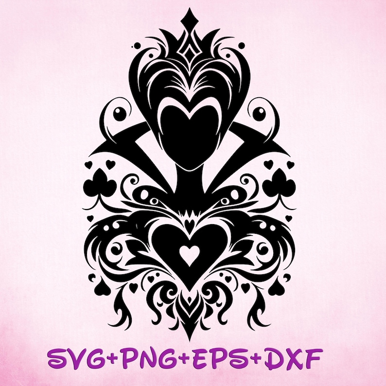 Mandala de villanos de la Reina de Corazones SVG, Alicia en el país de las maravillas, archivos de corte de silueta Zentangle, PNG, imprimible, diseño para sublimación imagen 1