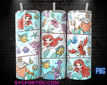 Princess Ariel Watercolor Tumbler Wrap PNG, Coffee Tumbler Wrap , 20oz Skinny Tumbler, The Little Mermaid Skinny Tumbler Wrap Design PNG