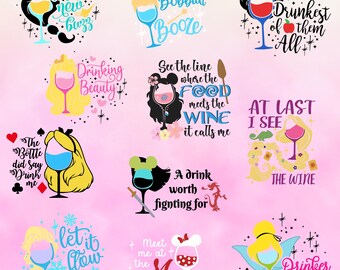 Princess Wine Glass SVG, Princess Wine Glass svg, Jasmine, Snow White, Alice, Moana, Elsa, Tinkerbell Wine Glass cut file, Printable file