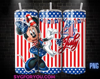 Retro Minnie Mouse 4th Of July 20 oz Skinny Tumbler, Mickey Mouse Red White Blue Sublimation Design Template, Happy 4th Friends png