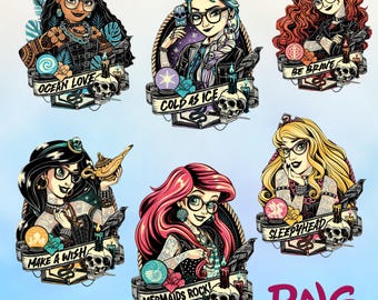 Punk Princess with Tattoos PNG Bundle, Rock Princess PNG, Magic Clipart, Cartoon PNG Sublimation, Vacation Theme Parks Spooky Season png