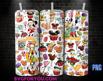Plantilla de sublimación para vaso navideño de Mickey y Minnie Mouse, Mickey y sus amigos PNG, envoltura PNG para vaso navideño de Mickey Mouse