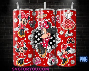 Retro Red Dress Minnie Mouse 20 oz Skinny Tumbler, Mickey Mouse Sublimation Design Template, Mickey Comic Book Strip png