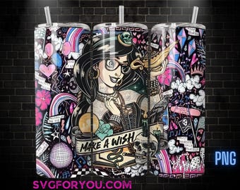 Goth Jasmine Tumbler Wrap PNG, Make a Wish Tumbler Wrap png, 20oz Skinny Tumbler png, Aladdin Skinny Tumbler Wrap Design PNG