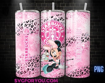 Minnie Mouse Leopard Print 20oz Coffee Skinny Tumbler Template PNG, Mickey Skinny Tumbler Wrap Design PNG Digital Download