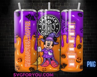 Retro Halloween nadmuchany Minnie Mouse 20 oz chudy kubek do kawy, szablon projektu sublimacji Myszki Miki, komiksowy pasek Myszki Miki png
