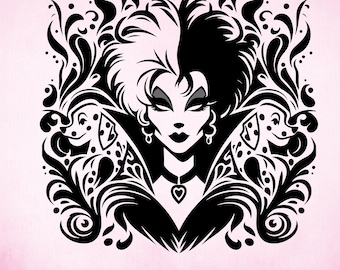 Cruella de vil Villains Mandala SVG, 101 Dalmations , Zentangle Silhouette Cut Files, Png, Printable, Sublimation Design