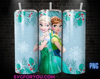 Elsa and Anna Christmas 20oz Skinny Tumbler Template PNG, Frozen Skinny Tumbler Wrap Design PNG File Digital Download