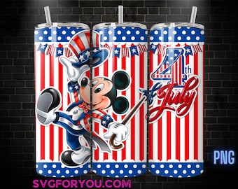Retro Mickey Mouse 4th Of July 20 oz Skinny Tumbler, Minnie Mouse Red White Blue Sublimation Design Template, Happy 4th Friends png
