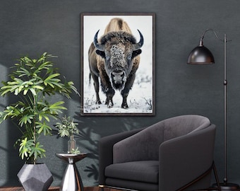American Bison Wall Art – Rustic Winter Buffalo Photography Print, Western Home Decor, Printable Digital Download