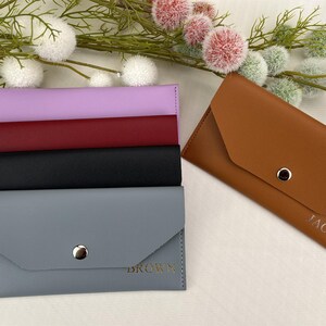 Personalisierte Umschlagbrieftasche, Bargeldumschlagbrieftasche, Minimalistische Portemonnaiefrauen, gravierte lange Brieftasche, Brieftasche mit Kartenhalter, Monogrammierte Brieftasche