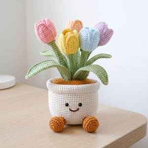 Süßer Tulpen Blumentopf Häkelanleitung - Häkelblumentopf Wohndekoration, DIY Tulpe Blumengeschenk Muttertag, Amigurumi Tulpe Topf