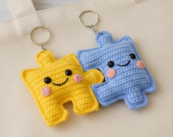 Crochet Couple Puzzle Piece PDF Pattern - How to Crochet Cute Puzzle Amigurumi - Step by Step Crochet Couple Keychain Beginner Friendly
