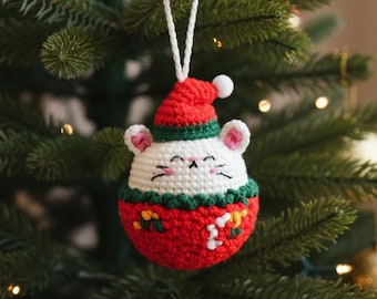 Christmas Cat Bauble Crochet Pattern - Cat Hanging Xmas Tree Decor PDF Tutorial - Step by Step Crochet Xmas Ball Home Decoration