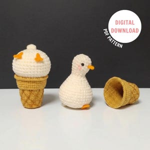 Virkmönster för glassstrut av anka i PDF-format - Söt amigurumi för anka - Virkmönster för glass - Virkmönster för lekmat - Rolig anka-virkning