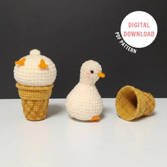 Duck Ice Cream Cone Crochet PDF Pattern - Cute Duck Amigurumi - Ice Cream Crochet Tutorial - Play Food Crochet Pattern - Funny Duck Crochet