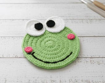 Crochet Frog Coaster Pattern PDF, Amigurumi Animal Drink Coaster Tutorial for Beginners, Easy DIY Crochet Home Decor