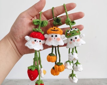 Bundle Mini Ghost Halloween Crochet Pattern PDF – Cute Ghost Car Hanging, Strawberry, Pumpkin & Frog Amigurumi Decor - Cute Crochet Pattern
