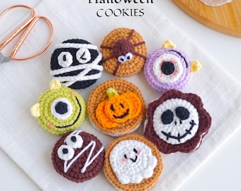 Halloween Cookie Crochet Pattern PDF - Spooky Cookie Amigurumi Pattern, Ghost Pumpkin Eyeball Cookie, Halloween Play Food, Crochet Tutorial