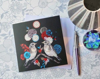 Mirror Birds - Greetings Card with original artwork by House Of Chintz