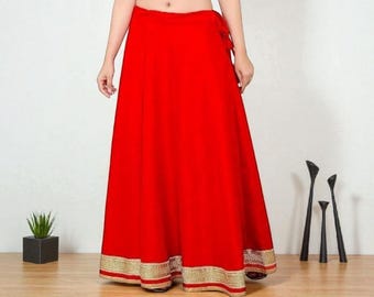 Solid Readymade Skirt Dupion Lace Up Beach Wear for Women Maxi Skirt Lehenga with Zari Border Summer Wear Tunic Long Maxi