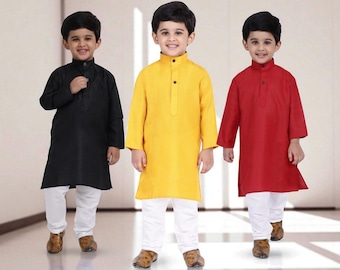 Boy&#39;s Cotton Full Sleeve Kurta Pajama Set Indian Traditional Little Boys Dress For Festival Wedding Party Occasions Tunic Dress