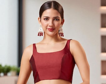Solid Satin Sleeveless Saree Blouse Piece Indian Blouse Plain Choli For Festive & Formal Wear For Women Wedding Party