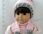 Crochet Pattern Doll Pom Pom Beanie and Matching Scarf, hat pattern for Bitty Baby, American Girl or 18 inch doll