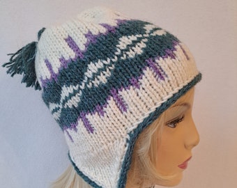KNITTING PATTERN, Knit beanie pattern, Helix Beanie Hat Pattern, ear flap Hat pattern, fair isle, All Sizes Toddler/Child/Adult/Teen