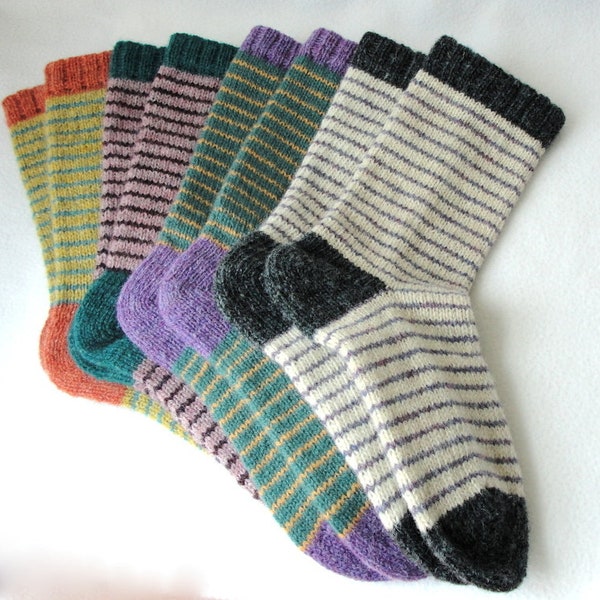 KNITTING PATTERN / Bywater Adult/Teen Socks / knit sock pattern / striped sock pattern  / Striped Adult Socks / Women socks / Men socks