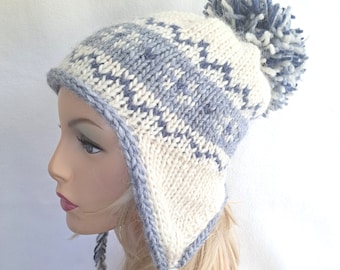 KNITTING PATTERN, Knit beanie pattern, Glynis Beanie Hat Pattern, ear flap Hat pattern, fair isle, sherpa hat, chullo hat All Sizes