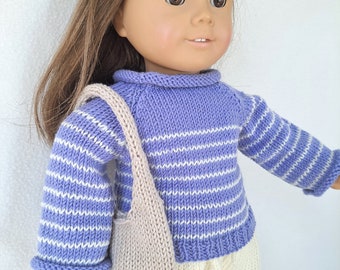 Knitting PATTERN Doll  Seaside Outfit for 18 inch dolls, knitting pattern, doll pattern, doll sweater pattern, doll pants pattern, doll tote