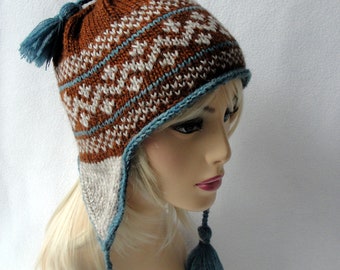 KNITTING PATTERN, Knit beanie pattern, Lamb&#39;s Ears Beanie Hat Pattern, ear flap Hat pattern, fair isle, All Sizes Toddler/Child/Adult/Teen